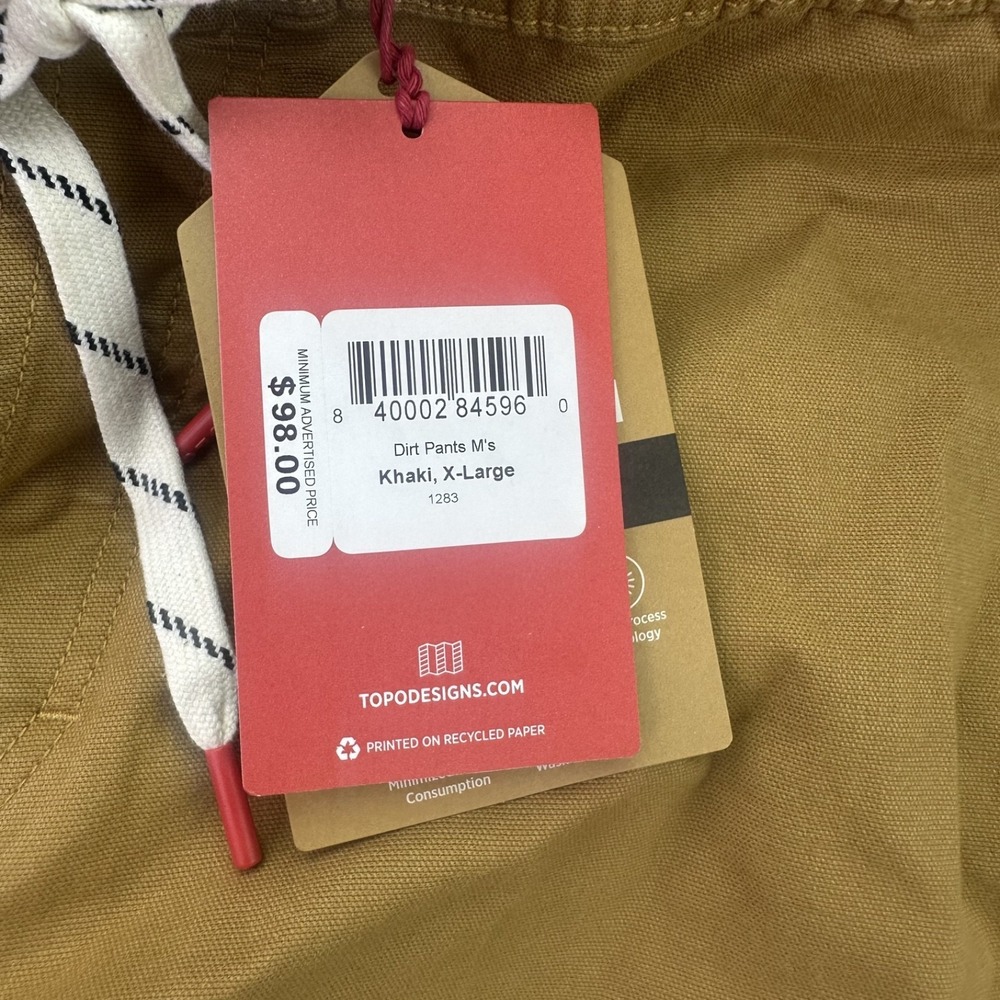 Topo Designs Men's XL Dirt Pants Classic Khaki Organic Cotton NEW - Picture 4 of 8
